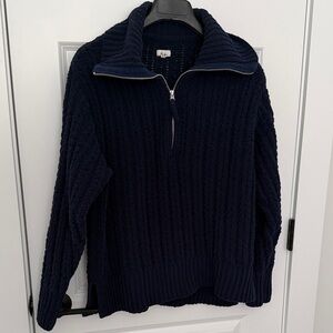 Aerie Deep Blue Ribbed Zip-Up Sweater